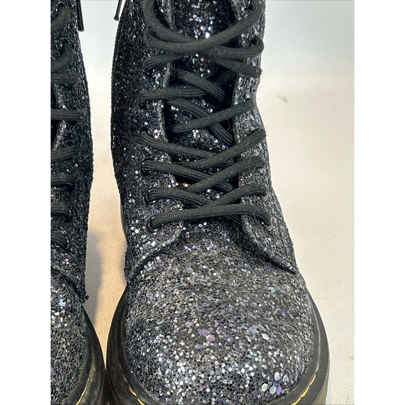 Doc Dr. Martens Black Glitter Combat Boots Kids Size 13 1460 Glitter J Side Zip - Picture 8 of 14